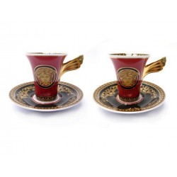 LOT DE DEUX TASSES ET SOUCOUPES MEDUSA VERSACE N14740 PORCELAINE ROUGE 470€