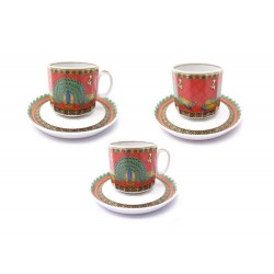 LOT DE 3 TASSES A CAFE ET SOUCOUPES VERSACE ROSENTHAL PAON PORCELAINE ROUGE 705€