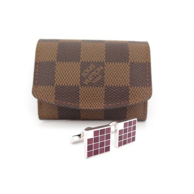 BOUTONS DE MANCHETTE LOUIS VUITTON DAMIER ARGENT MASSIF + ETUI CUFF LINKS 355€