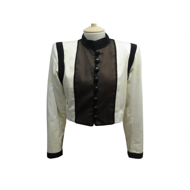 VINTAGE VESTE YVES SAINT LAURENT S 36 100% COTON BICOLORE NOIR ET BLANC JACKET