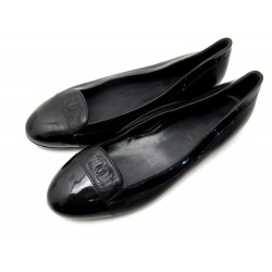 CHAUSSURES CHANEL BALLERINES LOGO CC 40 EN CUIR NOIR LEATHER FLAT SHOES 790€