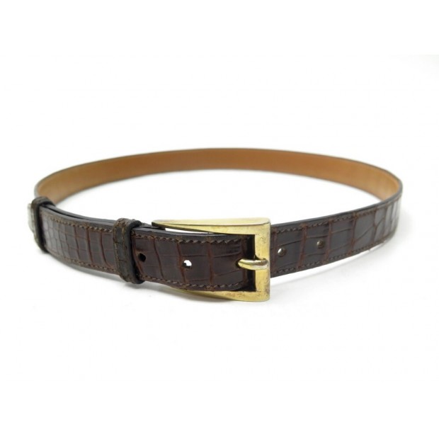 VINTAGE CEINTURE HERMES T75 EN CROCODILE MARRON BOUCLE EN VERMEIL BROWN BELT