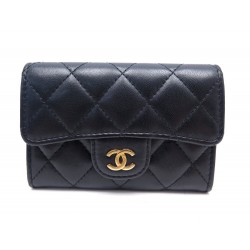 NEUF PORTEFEUILLE CHANEL O PORTE CARTES TIMELESS A8079 CUIR NOIR WALLET 580€