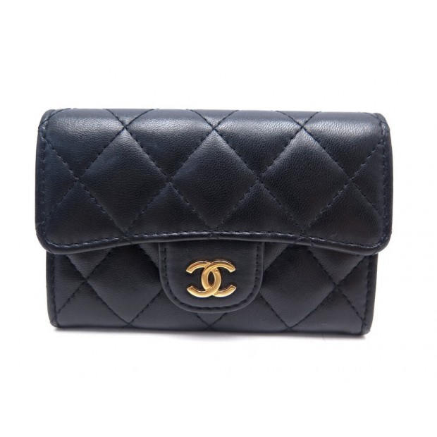 NEUF PORTEFEUILLE CHANEL O PORTE CARTES TIMELESS A8079 CUIR NOIR WALLET 580€