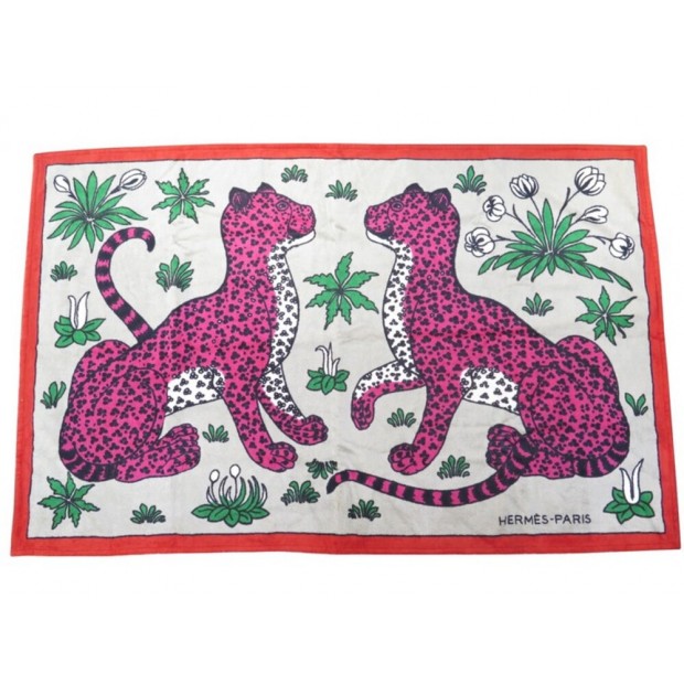 NEUF DRAP PLAGE HERMES LEOPARDS SERVIETTE DE BAIN COTON 150X93 TAPIS TOWEL 475€