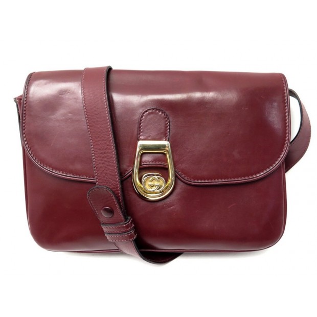 VINTAGE SAC A MAIN GUCCI EN CUIR BOX BORDEAUX 29CM LEATHER HAND BAG PURSE 1990€