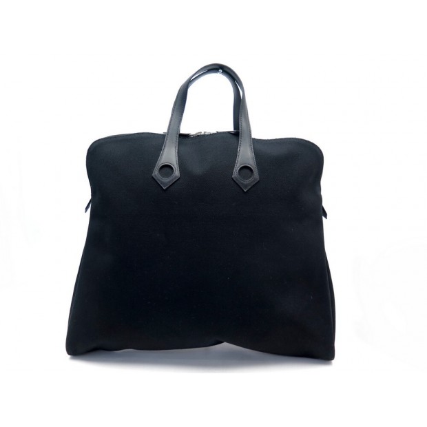 SAC DE VOYAGE A MAIN HERMES HEEBOO TOILE & CUIR NOIR BLACK TRAVEL HAND BAG 1650€