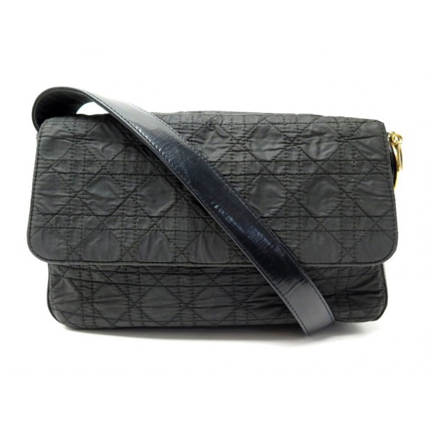 SAC A MAIN CHRISTIAN DIOR EN TOILE CANNAGE LADY ET CUIR NOIR BANDOULIERE PURSE