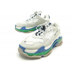 CHAUSSURES BALENCIAGA BASKETS TRIPLE S 541620 42 TOILE CUIR BLANC SNEAKERS 795€