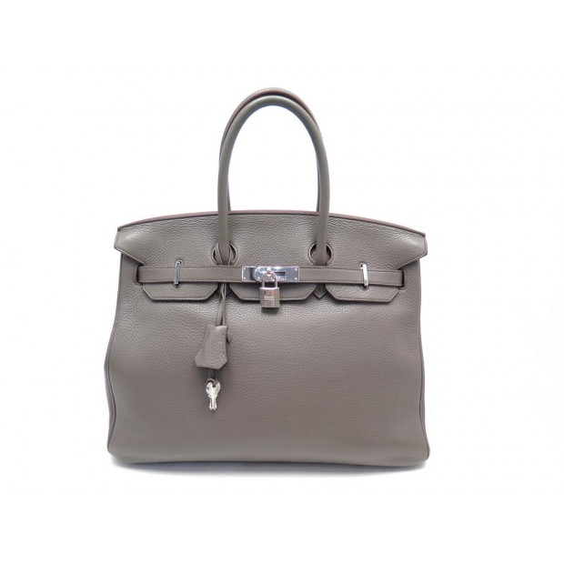 NEUF SAC A MAIN HERMES BIRKIN 35 CUIR TOGO TAUPE ACIER PALLADIE HAND BAG PURSE