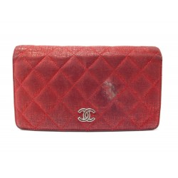 PORTEFEUILLE CHANEL LOGO CC TOILE ROUGE PORTE MONNAIE CARTES CANVAS WALLET 750€