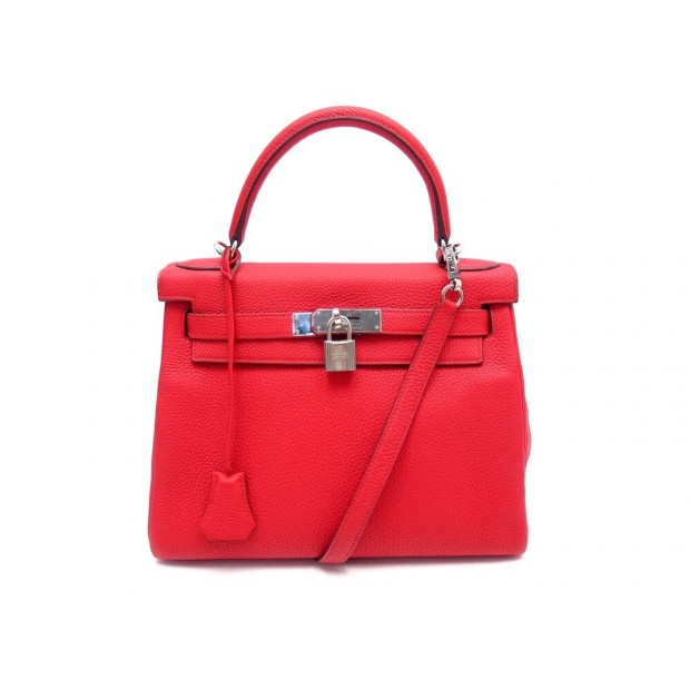 NEUF SAC A MAIN HERMES KELLY 28 CUIR RETOURNE CUIR TOGO ROUGE BANDOULIERE PURSE