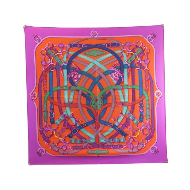 FOULARD HERMES CAVALCADOUR HENRI ORIGNY CARRE SOIE VIOLET BOITE SILK SCARF 410€