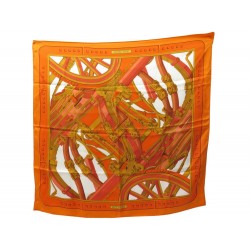 FOULARD HERMES RYTHMES PAR CATY LATHAM CARRE 70 SOIE ORANGE SILK SCARF 305€