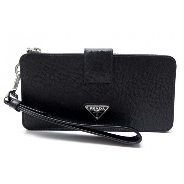 GRAND PORTEFEUILLE PRADA DRAGONNE CUIR SAFFIANO NOIR BLACK LEATHER WALLET 750€