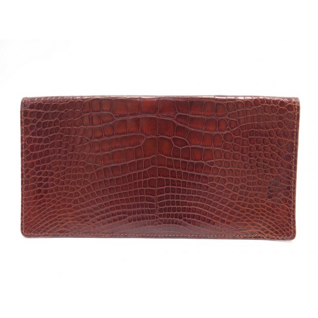 PORTEFEUILLE LANVIN EN CUIR DE CROCODILE MARRON PORTE CARTES WALLET CARD HOLDER