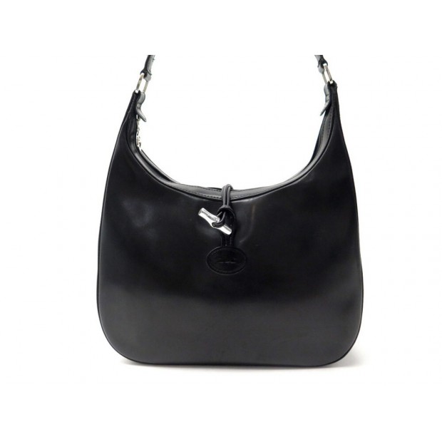 SAC A MAIN LONGCHAMP ROSEAU 30CM EN CUIR NOIR BLACK LEATHER HAND BAG PURSE 450€