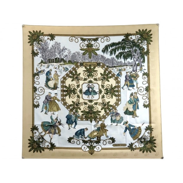 FOULARD HERMES JOIES D'HIVER JOACHIM METZ SOIE BROCHEE JACQUARD BEIGE 410€