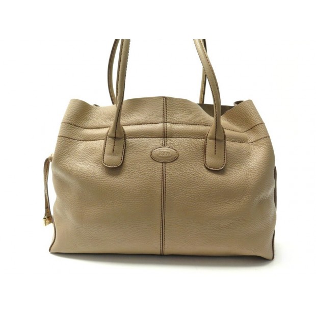 SAC A MAIN TOD S D-BAG MM CABAS CUIR GRAINE TAUPE LEATHER HAND BAG PURSE 2300€