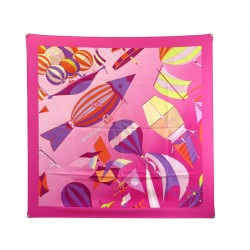 FOULARD HERMES LES FOLIES DU CIEL LOIC DUBIGEON CARRE SOIE ROSE SILK SCARF 410€