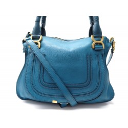 NEUF SAC A MAIN CHLOE MARCIE MEDIUM CUIR GRAINE BLEU BANDOULIERE HAND BAG 1750€