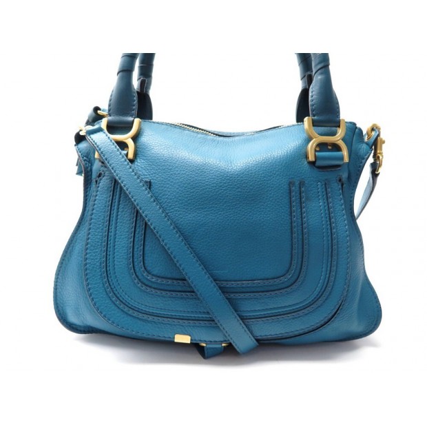 NEUF SAC A MAIN CHLOE MARCIE MEDIUM CUIR GRAINE BLEU BANDOULIERE HAND BAG 1750€