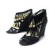 CHAUSSURES CHANEL SANDALES TALONS COMPENSEES 39 EN DAIM NOIR DEER SHOES 1250€