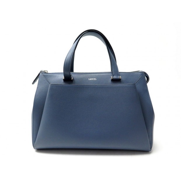 SAC A MAIN LANCEL LISON PM A07893 CUIR GRAINE BLEU LEATHER HAND BAG PURSE 690€