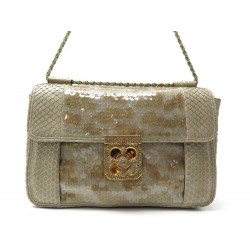 SAC A MAIN CHLOE ELSIE CUIR DE PYTHON & SEQUINS TAUPE 26CM HAND BAG PURSE 2350€