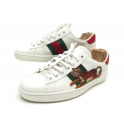 CHAUSSURES GUCCI ACE 687608 BASKETS CUIR BLANC 7 IT 42 FR SNEAKERS SHOES 590€