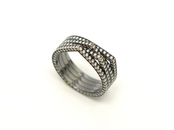 bague repossi antifer 4 rangs or 18k noir et diamants