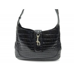 VINTAGE SAC A MAIN FORME JACKIE EN CUIR CROCODILE NOIR BLACK HAND BAG PURSE