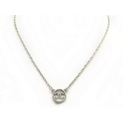 NEUF COLLIER PENDENTIF CHANEL PENDENTIF LOGO CC STRASS EN PALLADIE NECKLACE 760€
