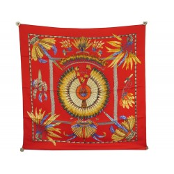 FOULARD HERMES BRAZIL LAURENCE BOURTHOUMIEUX CARRE 90 SOIE ROUGE SILK SCARF 410€