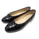 CHAUSSURES CHANEL BALLERINES LOGO CC 39 CUIR VERNIS NOIR + BOITE FLAT SHOES 790€