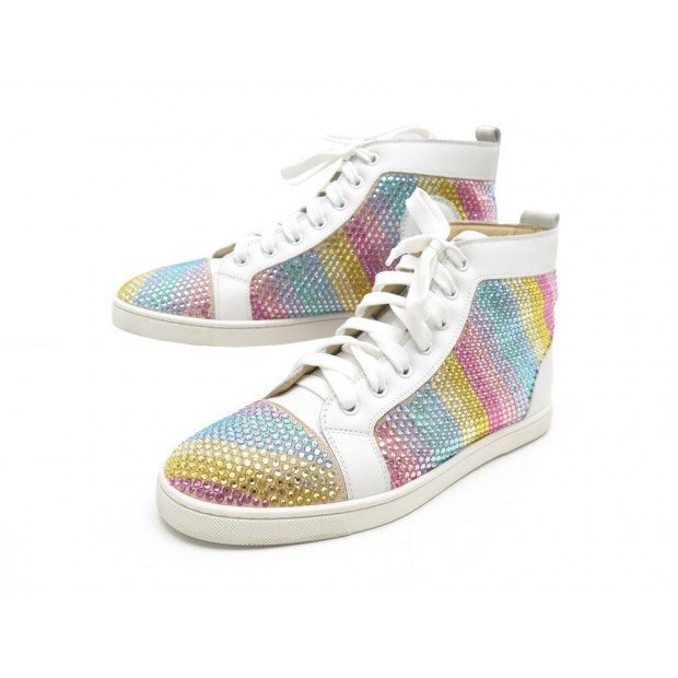 NEUF CHAUSSURES LOUBOUTIN BASKETS RAINBOW DIP CRISTAUX MULTICOLORES 39.5 40 895€