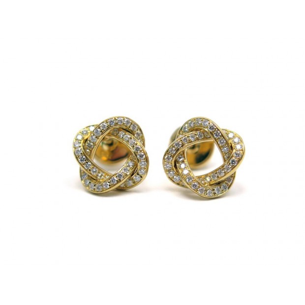 NEUF BOUCLES D'OREILLES POIRAY PUCES TRESSE OR JAUNE 18K DIAMANTS EARRINGS 2450€