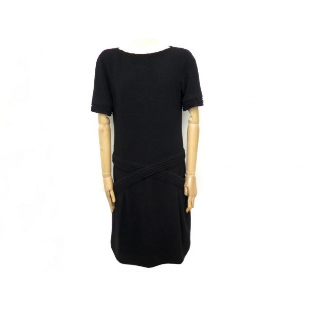 ROBE MANCHES COURTES CHANEL P44326 M 38 LAINE NOIR WOOL SHORT SLEEVE DRESS 4690€