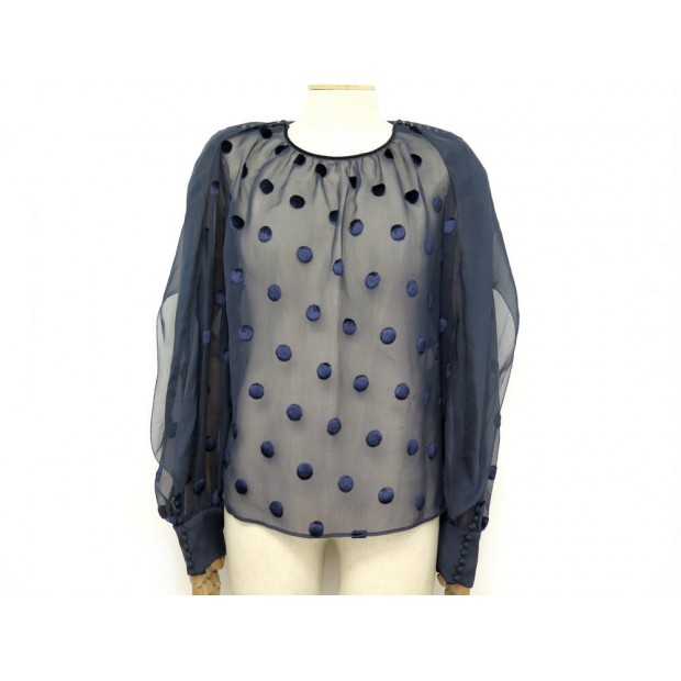 NEUF HAUT LOUIS VUITTON TUNIQUE A POIS L 42 EN VISCOSE ET SOIE BLEU TOP 1200€