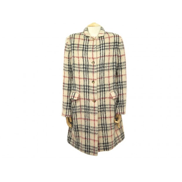 MANTEAU LONG BURBERRY CHECK TARTAN L 42 EN LAINE ALPAGA MOHAIR WOOL COAT 2590€