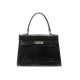 VINTAGE SAC A MAIN FORME KELLY EN CUIR CROCODILE NOIR BLACK HAND BAG PURSE