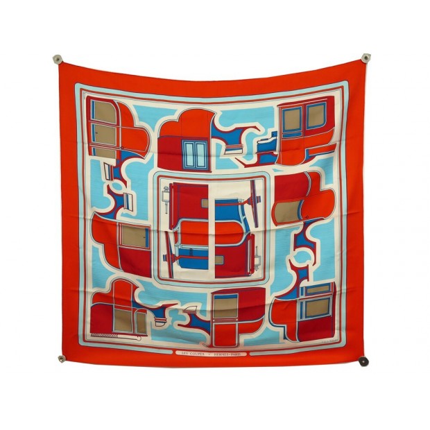 FOULARD HERMES LES COUPES CARRE 90 SOIE ORANGE DE LA PERRIERE + BOITE SCARF 410€