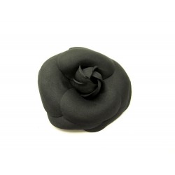 NEUF VINTAGE BROCHE CHANEL FLEUR CAMELIA EN TOILE NOIRE FLOWER BROOCH NEW 440€