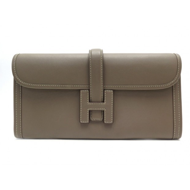 NEUF SAC A MAIN HERMES POCHETTE JIGE 29 EN CUIR TAUPE HAND BAG PURSE POUCH 2650€