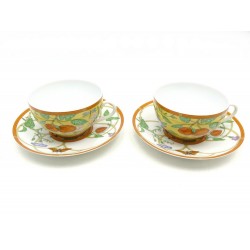 NEUF LOT 2 TASSES A DEJEUNER ET SOUCOUPES HERMES LA SIESTA PORCELAINE CUPS 540€