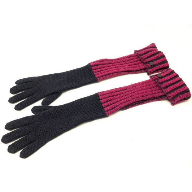 NEUF PAIRE DE GANTS LONGS CHANEL 100% CACHEMIRE D'ECOSSE ROSE & BLEU GLOVES 670€