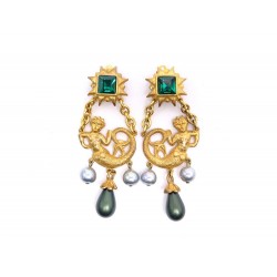 VINTAGE BOUCLES D'OREILLES YVES SAINT LAURENT SIRENE PIERRES PERLE DORE EARRINGS