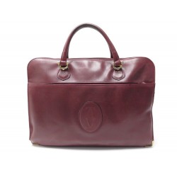 VINTAGE SAC MUST DE CARTIER PORTE-DOCUMENTS CARTABLE A MAIN CUIR BORDEAUX 2080€