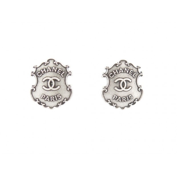 NEUF BOUCLES D'OREILLES CHANEL PARIS DALLAS SHERIFF 2014 METAL ARGENTE EARRINGS