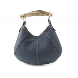 SAC A MAIN YVES SAINT LAURENT MOMBASA MINI 107228 EN TOILE ET CUIR BLEU HAND BAG